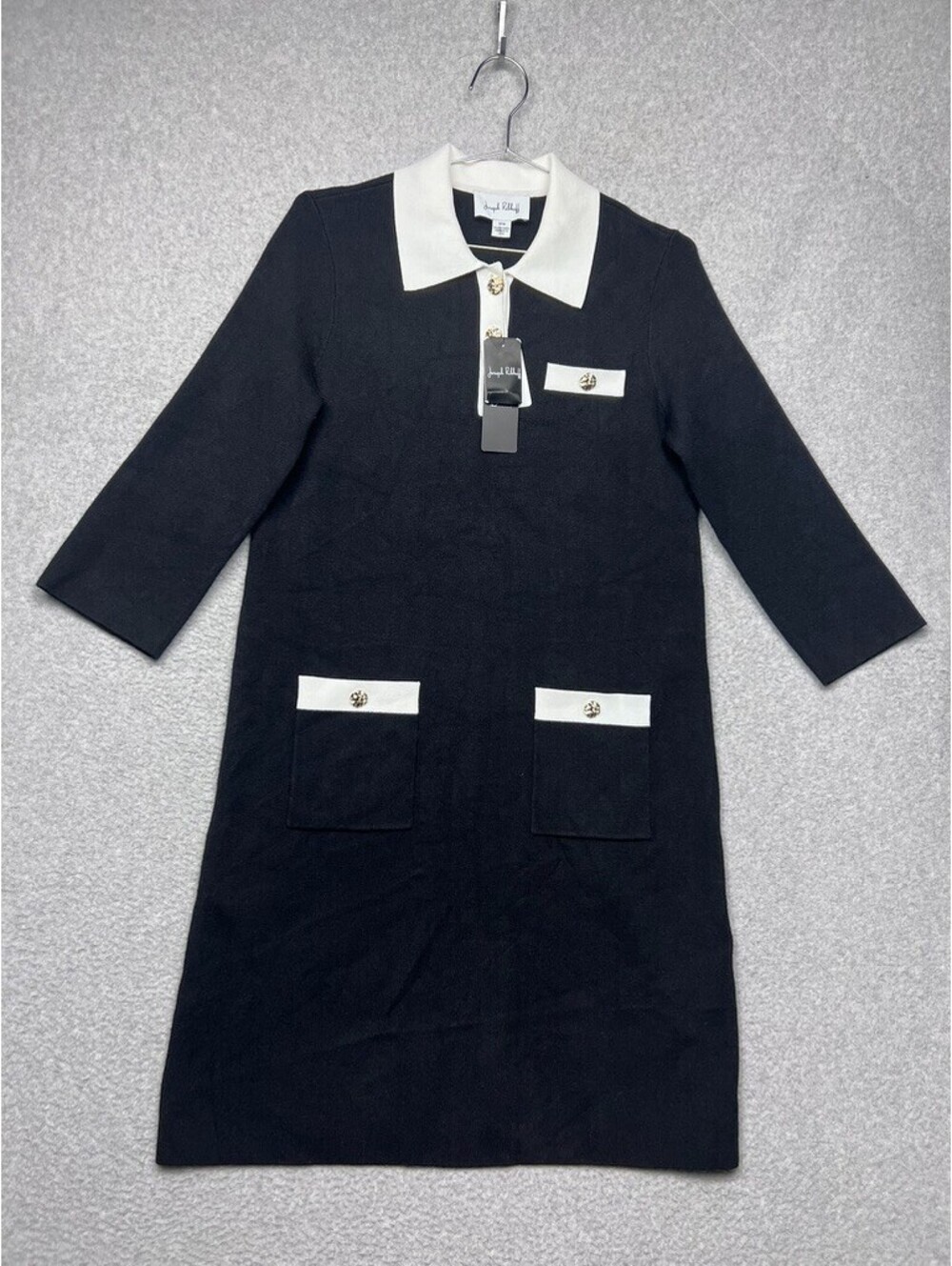 Joseph Ribkoff M Santana Knit Polo Dress Gold Preppy Work Mod Luxury Old Money